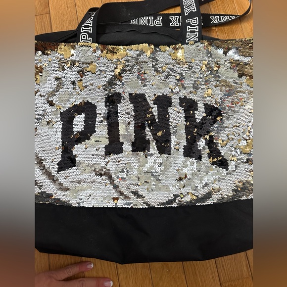 PINK Victoria's Secret Black and Gold Sequin Tote - Picture 2 of 10